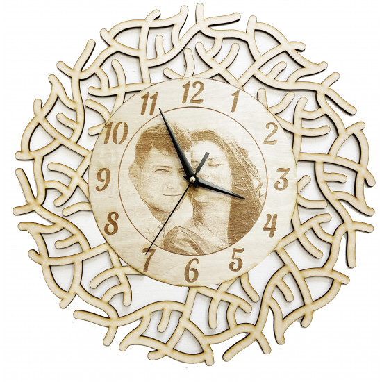 Drevené hodiny s gravírovanou fotografiou 39 cm 